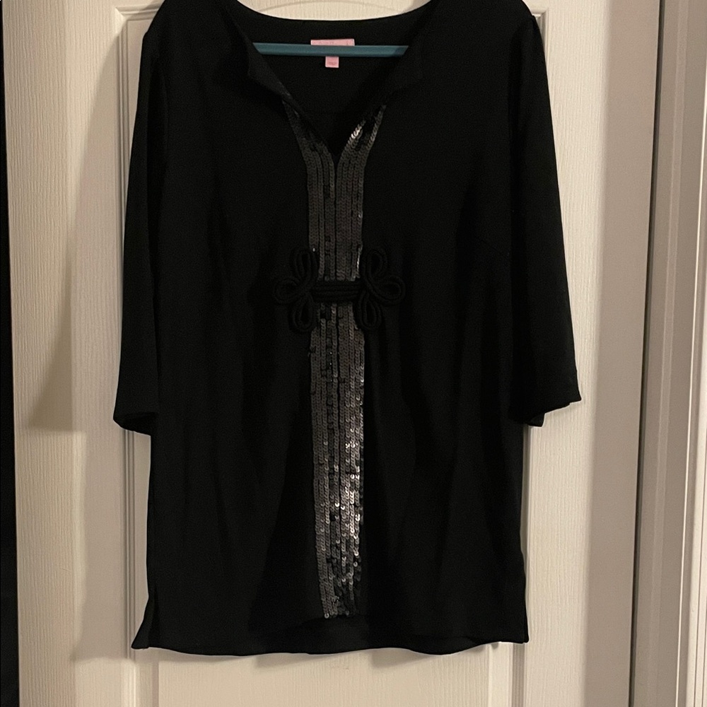 Lilly Pulitzer Black Top with Silver Sequin Detail